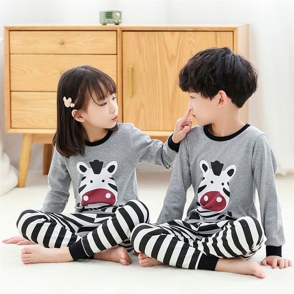 

kids pajamas animal clothing sets boys girls cotton night suit children cartoon sleepwear pyjamas nightwear 2-13y teens clothes lj201216, Blue;red