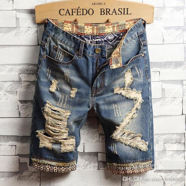 

mens designer summer shorts pants biker diesel men jeans for men just don shorts ripped men jeans knee length designer shorts, Blue