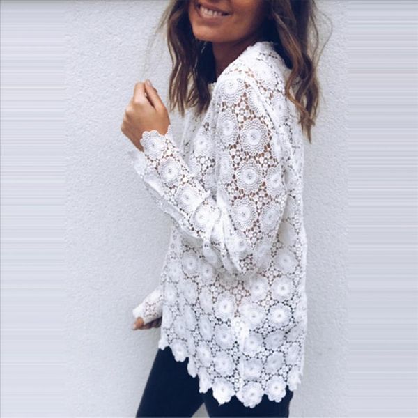 

fashion women boho beach holiday summer loose casual chiffon lace floral embroider white femme ladies mesh blouse