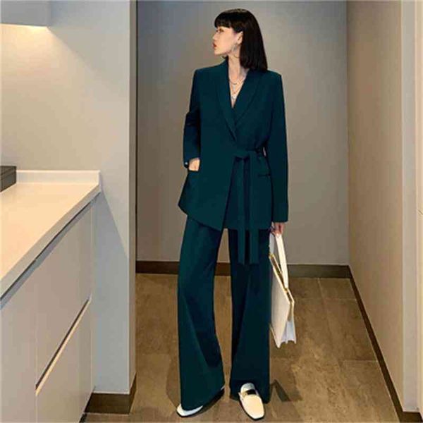 

women's two piece pants fashion suits fspring female british style large size casual women wide leg pants two-piece xl-5xl 022n, White