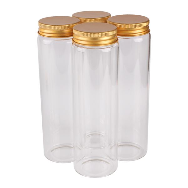 12 peças 200ml 47 * 150mm Garrafas de vidro com tampas de alumínio douradas especiarias de pílulas de comprimimento de comprimidos de comprimidos frascos de vials para presente de casamento