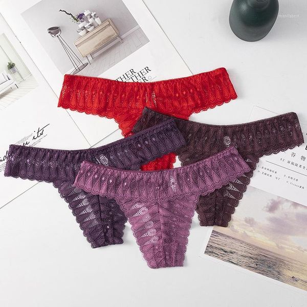 

3pcs/lot lace thong low waist lace transparent panties women hollow out breathable g string briefs bow underwear lingerie1, Black;pink