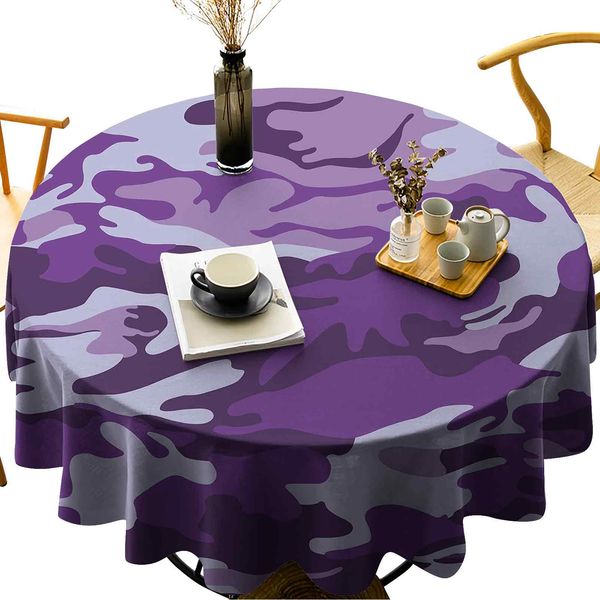 

round tablecloth cotton linen dust-proof table cover vibrant color abstract style splashes design pattern hunting hobby print