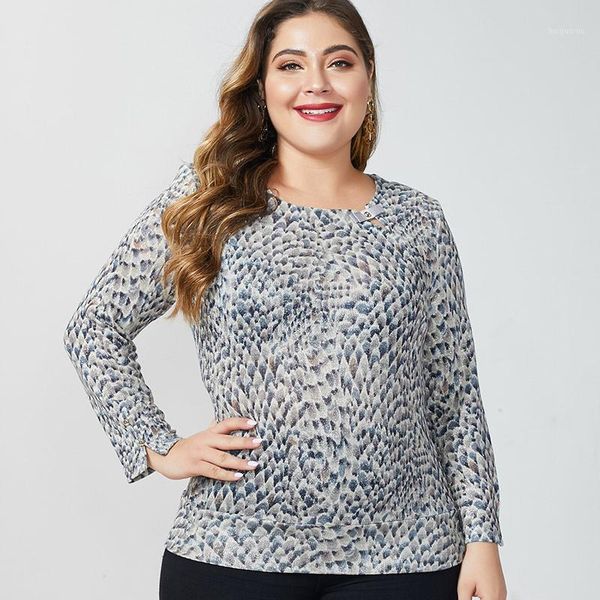 

2020 autumn womens plus size long sleeve printed t shirt fashion ladies vintage elegant mom plus size 1, White