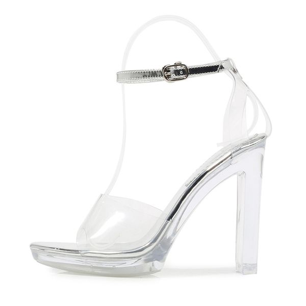 

2020 female 11cm high heels roman style transparent crystal slippers fetish 2cm platform block lady party dress prom shoes hpup, Black