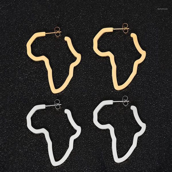 

african map stud earing stainless steel gold africa map earrings hollow jewelry for women hip hop ethnic cute gift1, Golden;silver