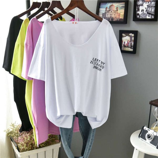 

v-neck women's t-shirt lazy style pure cotton oversized 2020 new mesh red versatile short sleeve, Black;gray