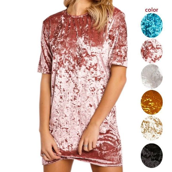 

women elegant dress spring summer round neck short sleeve crushed velvet party dresses drop shipping good quality, Black;gray