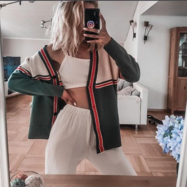 

oversized sweater 2020 new style autumn and winter loose v-neck knitted cardigan jacket sweater female fashion, White