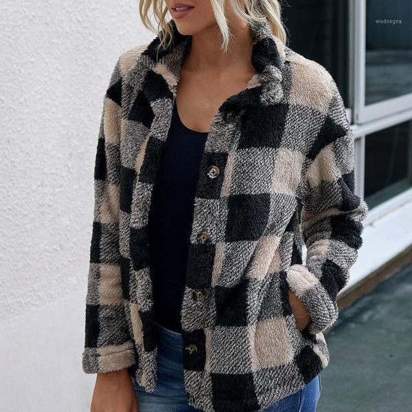 

winter plaid print jacket coats women sweatshirt pocket fashion streetwear harajuku coats outwear sweater warm chaqueta sudadera1, Black;brown