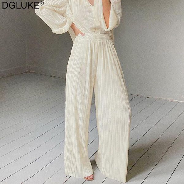 

dgluke summer pleated wide leg pants women high waist loose long trousers office lady fashion beige palazzo pants 2021 spring, Black;white