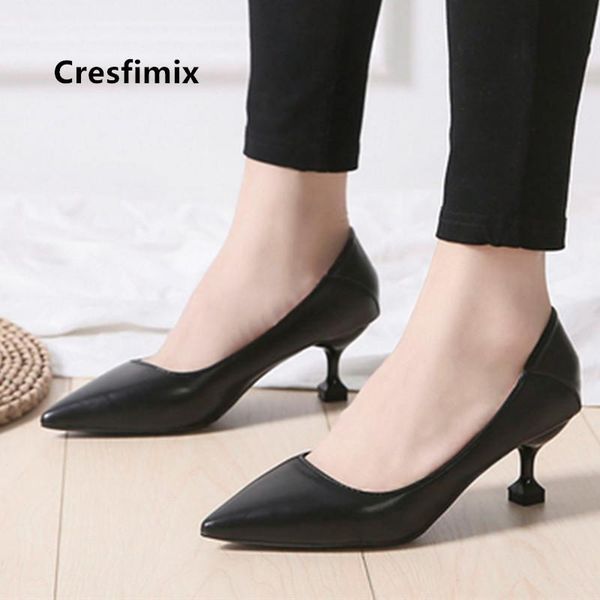 

cresfimix zapatos dama light weight comfortable slip on office high heels for women ladies beige street high heel shoes a9087, Black
