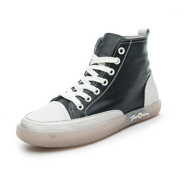 

boots women leather flat heels autumn shoe women white sneaker ankle genuine leather soft boots shoes plus size 421, Black