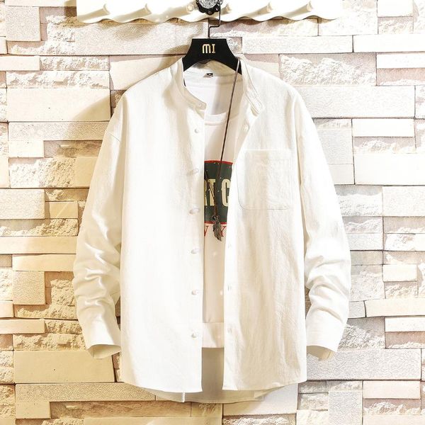 

men's casual shirts solid colors men long sleeve 2021 fashion mandarin collar 100% cotton white black shirt soft and comfort dress