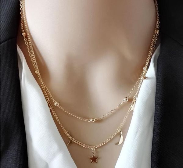 

chains european and american foreign trade jewelry layered necklace moon stars, Silver