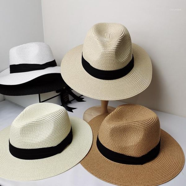 

summer fashion white flat brim wide brim women's strawhat women's jazz fedoras hat sun-shading hat beach cap summer1, Blue;gray