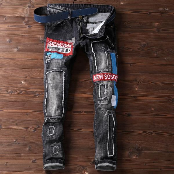 

hip hopdesign brand jeans for men's straight 2020 fashion hole ripped distressed moto bike vintage jean plus size1, Blue