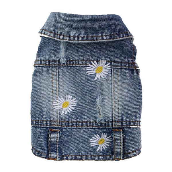 

old jean small dog clothes puppy dog jacket vest cowboy pet coat hole daisy embroidered clothing for small med jllbmg