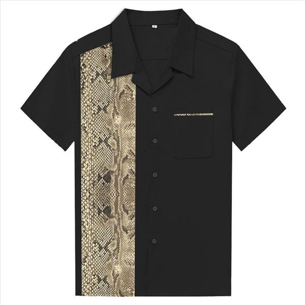 

snake printed vintage style bowling shirt 2021 summer short sleeve retro animal rockabilly 50s 60s cotton men casual shirt, White;black