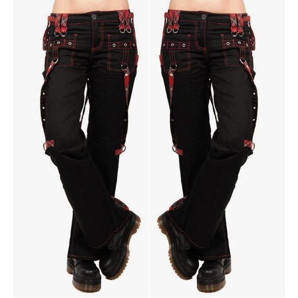 

новые женские брюки грузовые брюки готические карманы брюки высокая талия полнометражная черная девушка хип-хоп сафари стиль гарем брюки мод, Black;white