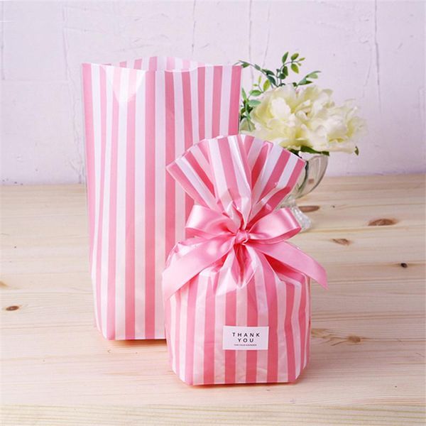 

10pcs bow stripe dragee black box gift bags wedding candy biscuits snack baking package plastic packaging event party supplies wmtsya