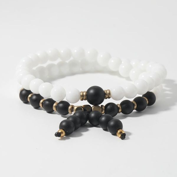 

showboho 6mm natural stone beaded bracelet men's and women's elastic winding retro fashion bracelet, Black