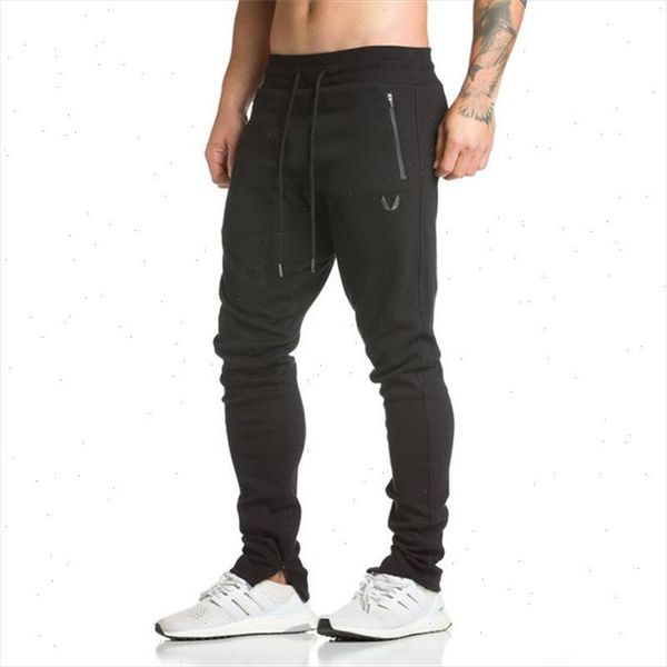 

2021 new gym mens pants joggers skinny fitness sweatpants embroidery tights sweatpants for men side zipper sheer trousers pants, Black