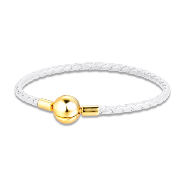 

100% authentic 925 sterling silver jewelry shine white leather charm bracelets t200423, Black