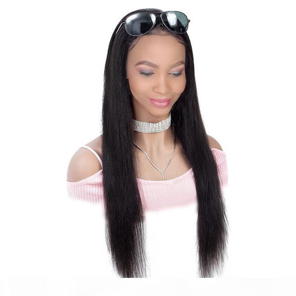 

transparent lacefront wig human hair real virgin peruvian long black straight preplucked hd transparent lace front wigs for women, Black;brown