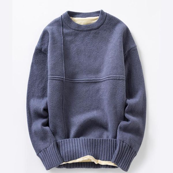 

dakimoe winter men's thickened plus velvet sweater round neck 2020 winter slim fit knit sweater, Black;white