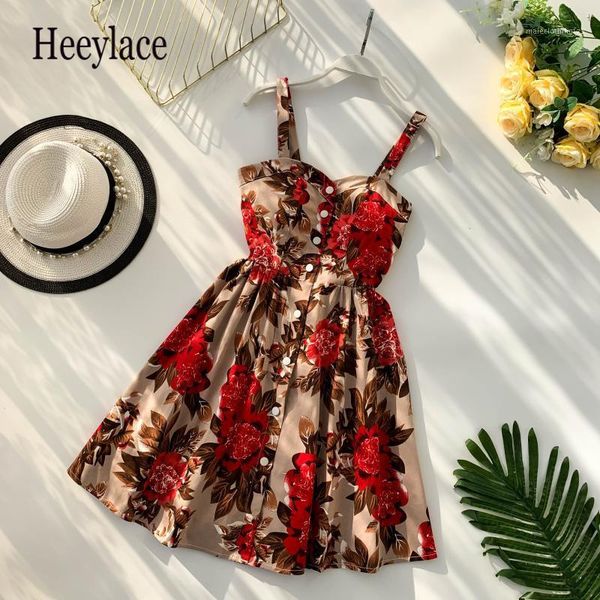 

casual dresses boho 2021 floral print vintage spaghetti strap summer mini short dress party polka dot women beach holiday retro vestiods1, Black;gray