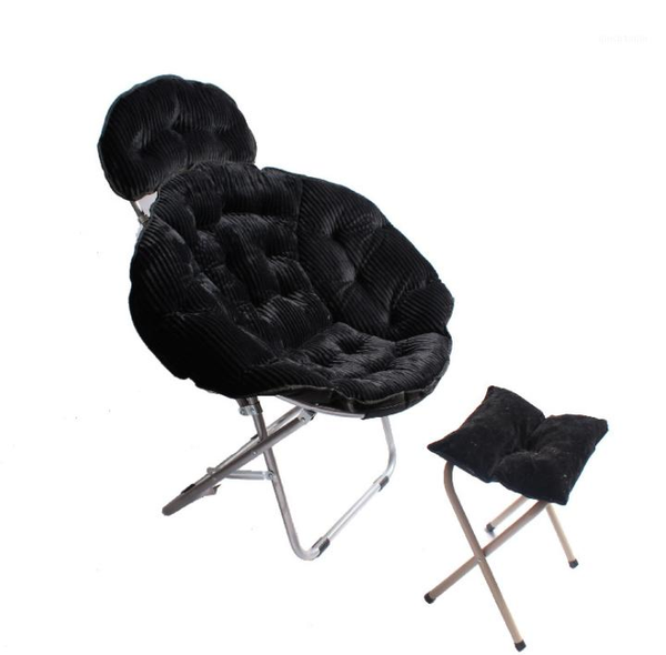 

corduroy home folding chair office leisure lounge chair moon with footstool backrest1