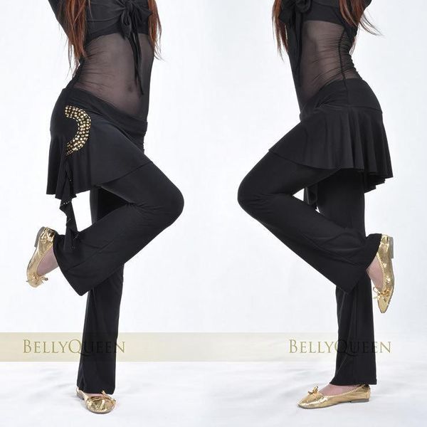 

new latin dance pratice clothing trousers women's dance clothes trousers plus size ruffle belly pant pants1, Black;red