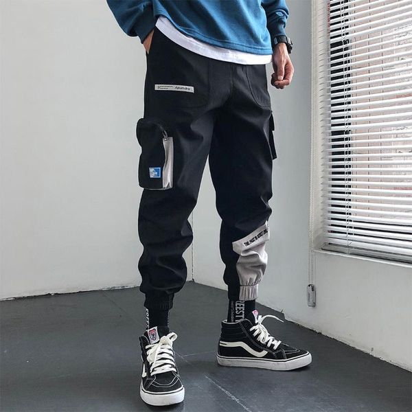 

cargo pants men's autumn trend korean version of slim feet pants hip-hop street fashion brand ins nine points casual1, Black