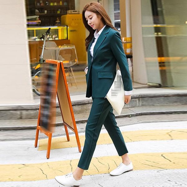 

women's suits & blazers elegant office work wear pant 2 piece sets solid blazer jacket trousers suit for women set femme, White;black