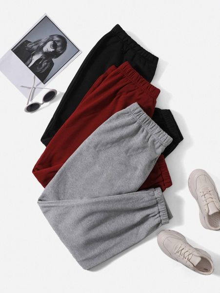 

plus 3pcs elastic waist sweatpants m8ne#, Black