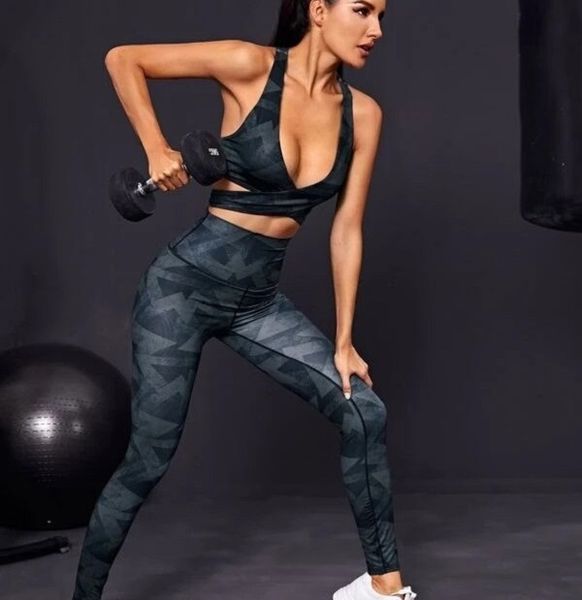 

fitness women yoga set gym tracksuit clothes seamless leggings push up pants exercise padded workout running suit sportswear athletic sports, Gray