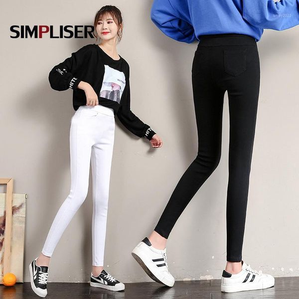 

women's pants & capris skinny women strtech pencil female white black high waisted leggings 2021 ladies retro trousers ankle length sli, Black;white