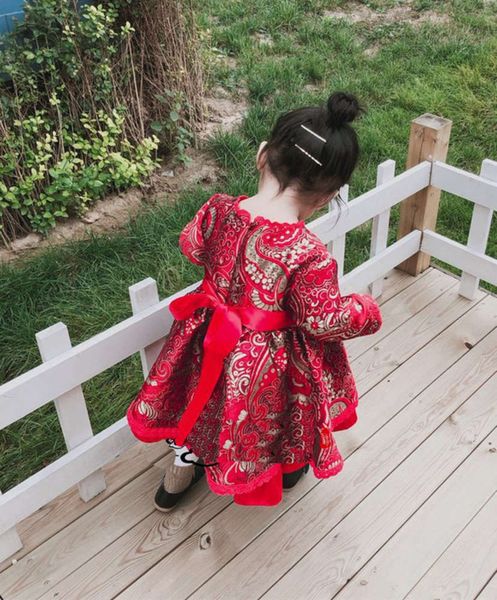 

winter 2020 baby new girl's drs cotton princs children's cheongsam skirt qmbh, Red;yellow