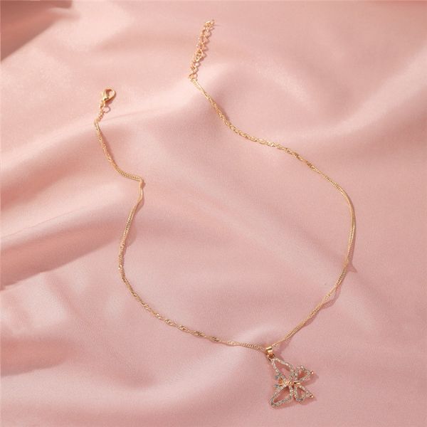 

15pcs/lot retro fashion butterfly pendant necklaces hollow out diamond clavicle chain women insect metal v neck jewelry accessories, Silver