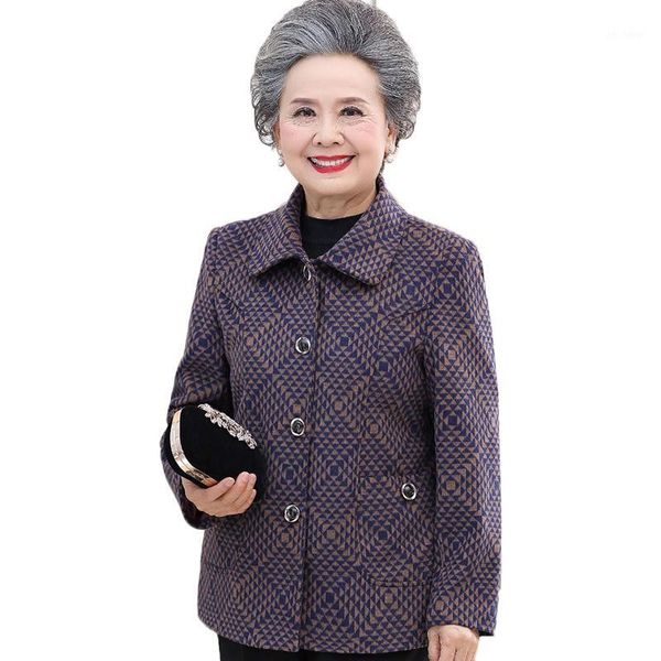 

autumn middle-aged old women jacket coat new plaid single-breasted short wool jacket outerwear plus size 5xl women's basic coats1, Black
