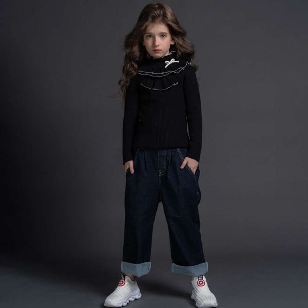 

girls' half high collar solid color 2020 clothing autumn and winter new zhongda court sle children's sweater mr02, Blue