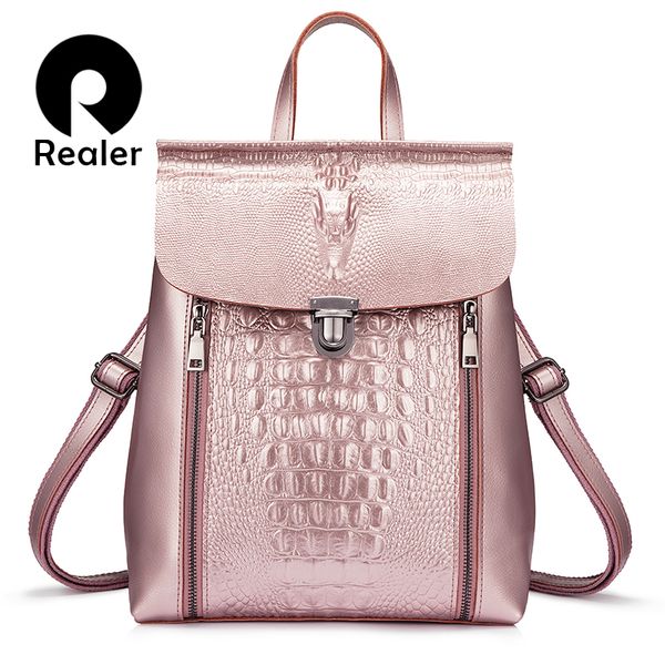 

realer women backpack leather backpack school bags for girl teenagers 2020 crocodile prints waterproof travel bag high quality