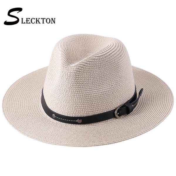 

slcketon 2021 summer sun hat for women and men fashion straw hat beach visors caps panama fedoras jazz cap s1272, Blue;gray
