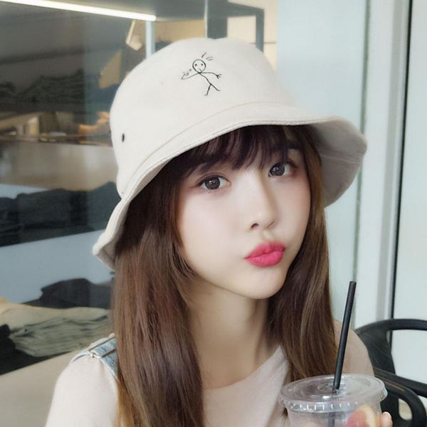 

wide brim hats 1 pc warm thicken cotton embroidery bucket hat fisherman outdoor travel sun cap for men and women, Blue;gray