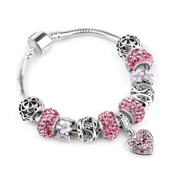 

spp2 variety of design charm bracelet with enamel beads women&child glass fit brand bracelet fit women jewelry, Golden;silver