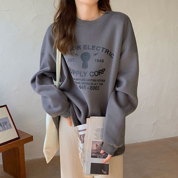 

2021 new 2 color autumn korean style harakuju cartoon print thick sweatshirts of pullovers women (x1689) il4z, Black