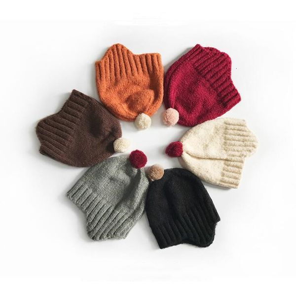 

child kids ear protector knitted skull hats caps children wool pom ball beanies autumn winter boys girls warm knitting c