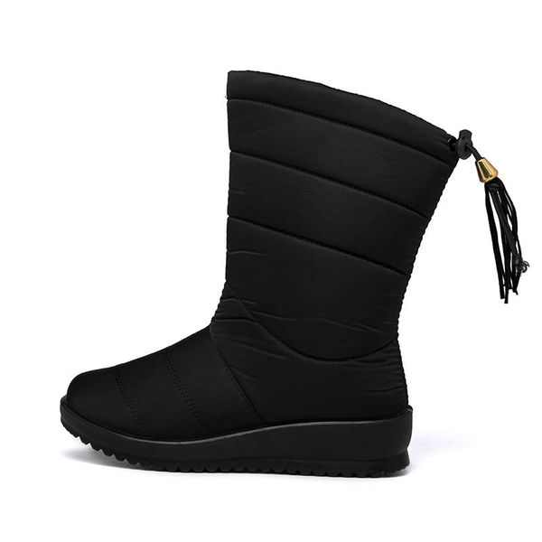 

winter boots 2021 women winter shoes mid-calf snow boots wedges warm fur female shoes woman footwear chaussures, Black