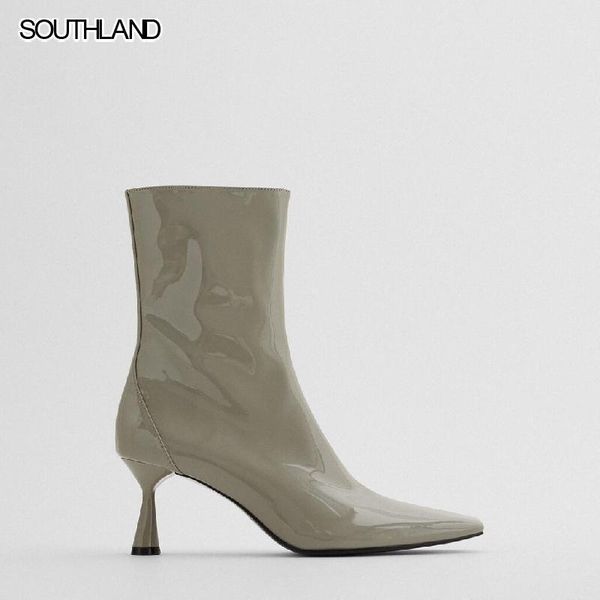 

southland women's shoes pointed toe patent leather women boots high heel fashion short boots single nude1, Black